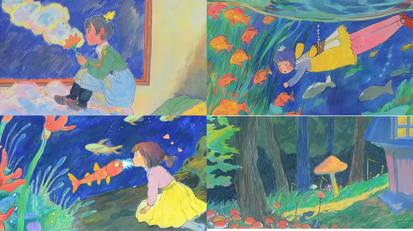 Whimsical Illustrations with Fluid Lines and Vibrant Colors - Midjourney sref style