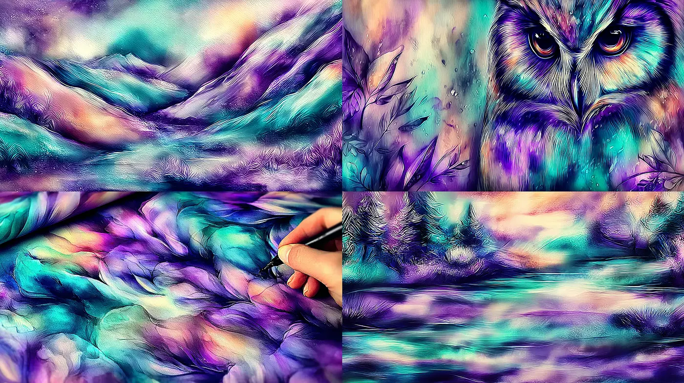 Vibrant Dreamscape with Fluid Textures and Ethereal Imagery - Midjourney sref style