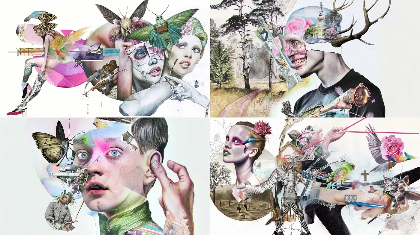 Surrealist Collage of Organic and Inorganic Synthesis - Midjourney sref style