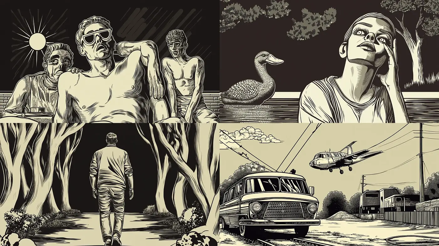 Nocturnal Elegance: A Monochromatic Narrative of Surrealist Echoes - Midjourney sref style