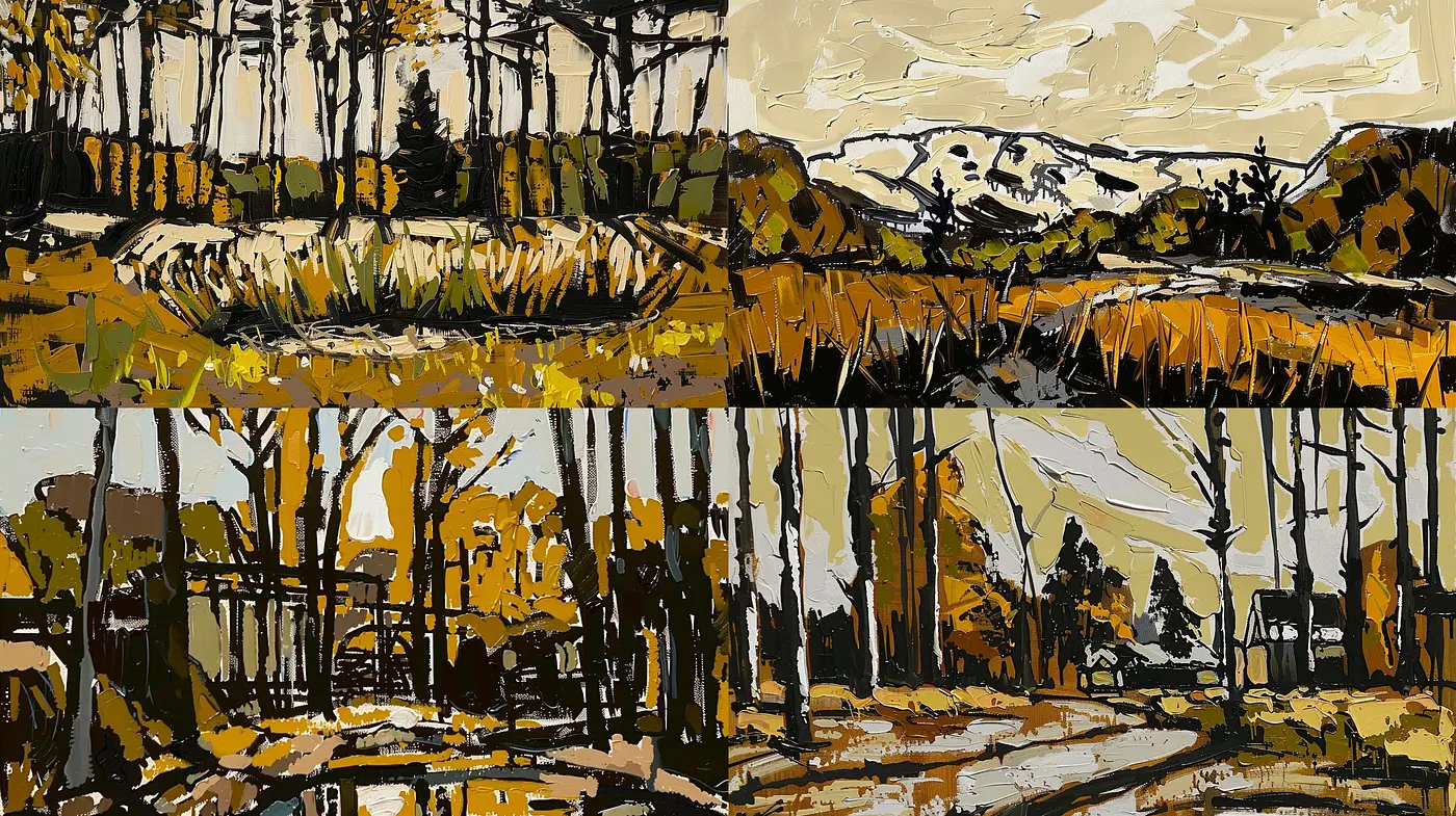 Autumn Brushwork Harmony: A Cohesive Exploration of Texture and Mood in a Seasonal Palette - Midjourney sref style