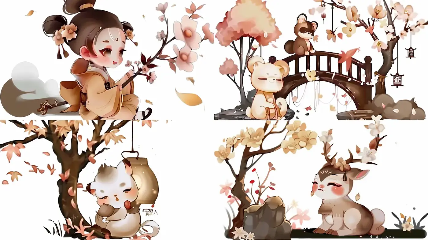 Whimsical Autumn-Themed Illustrations with Soft Textures and Charming Characters - Midjourney sref style