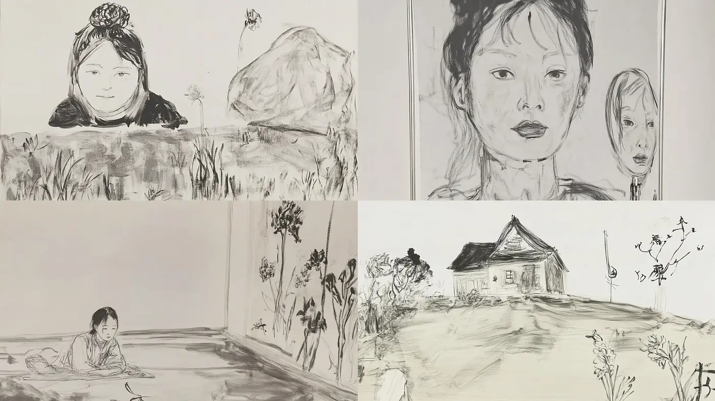Monochromatic Elegance: The Essence of Ink and Brush - Midjourney sref style