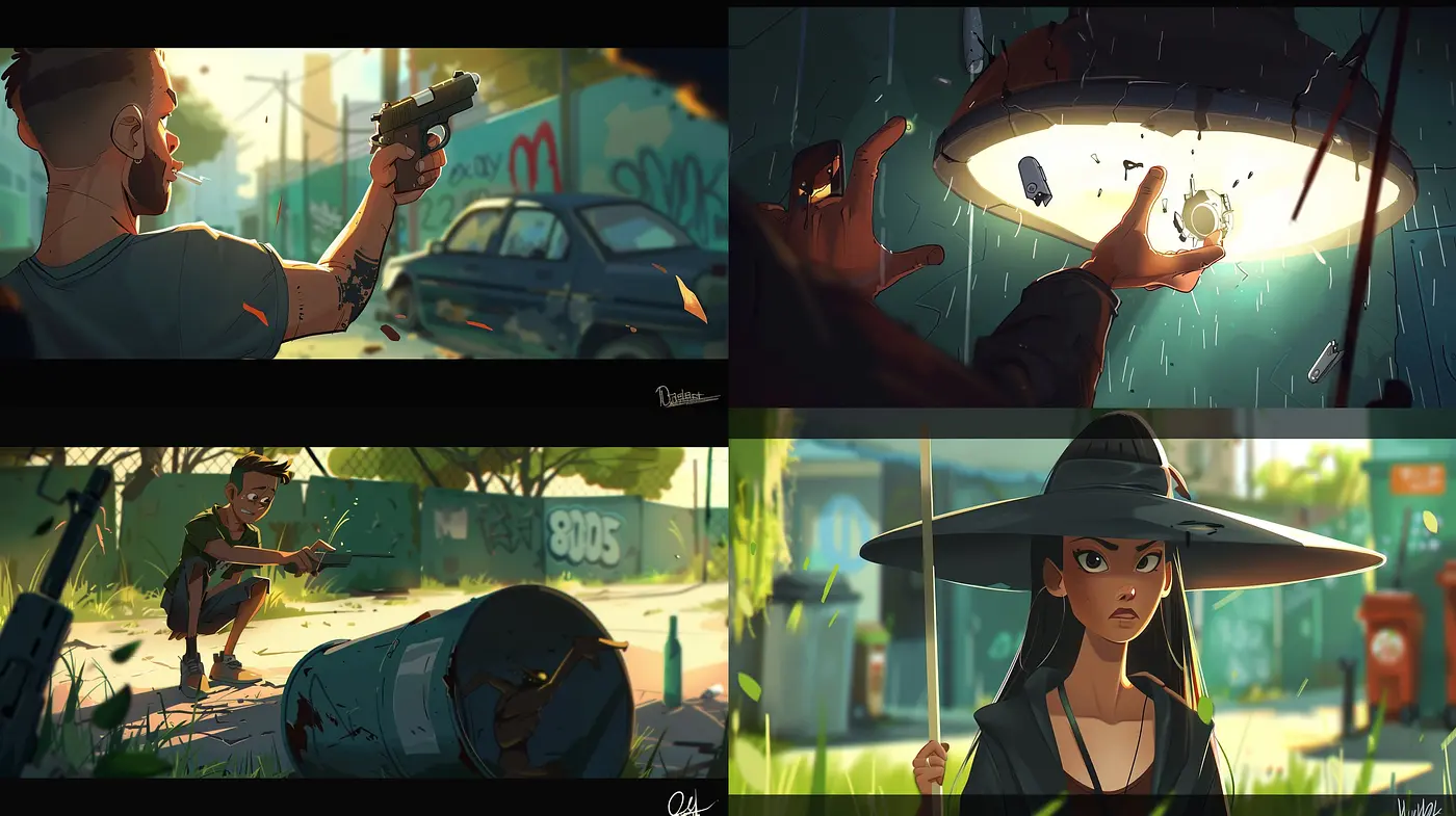 Consistent Tonal Fusion of Noir and Comic Art - Midjourney sref style