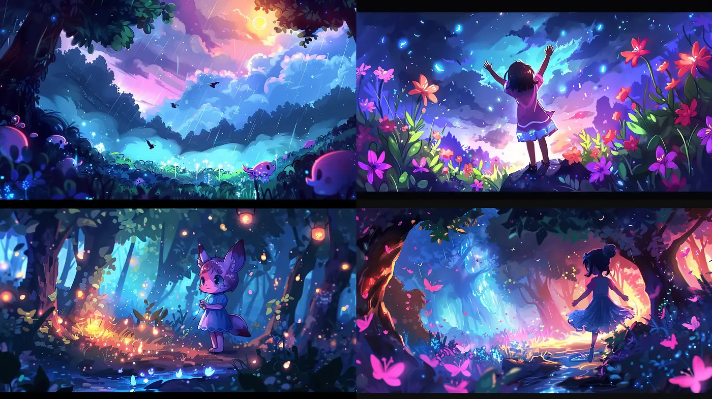 Enchanted Twilight Forests: A Whimsical Digital Dreamscape - Midjourney sref style