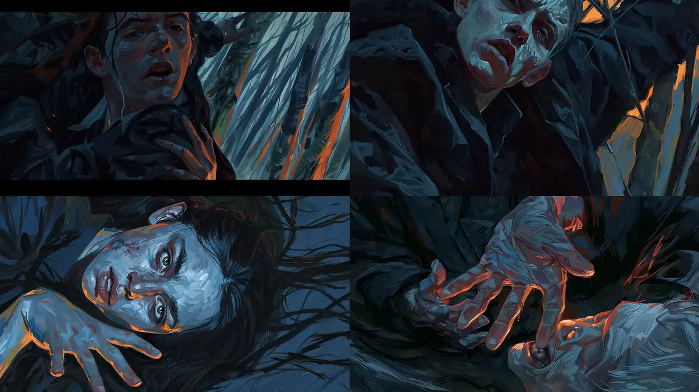 Dark and Intense Emotional Expressions Captured in Vivid Brushstrokes - Midjourney sref style