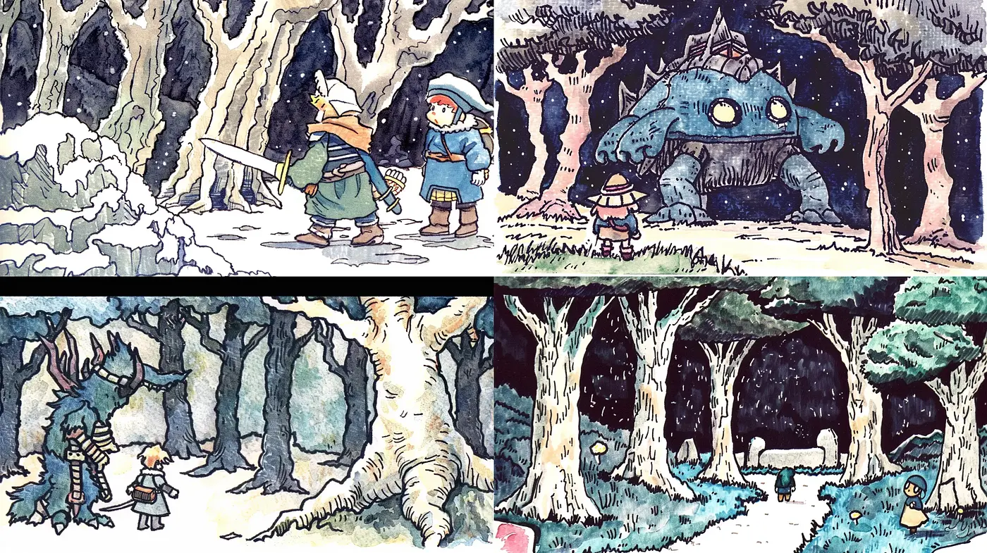 Enchanted Forest Encounters with Whimsical Watercolor Textures - Midjourney sref style