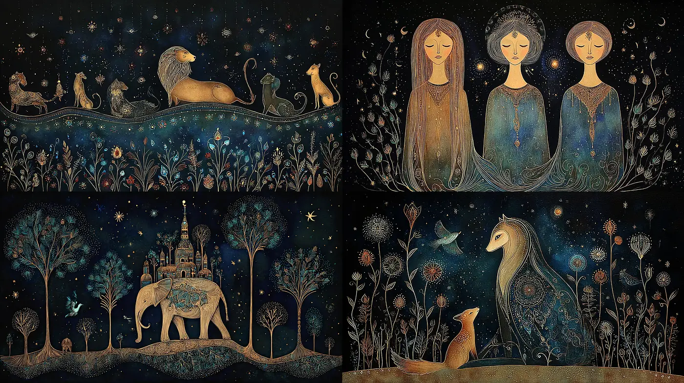 Dreamlike Whimsy with Enigmatic Forms and Ethereal Atmosphere - Midjourney sref style