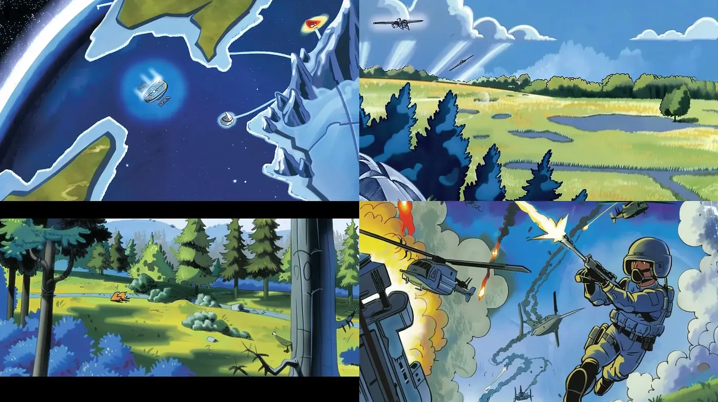 Dynamic Comic Book Narratives in Lush, Vivid Environments - Midjourney sref style