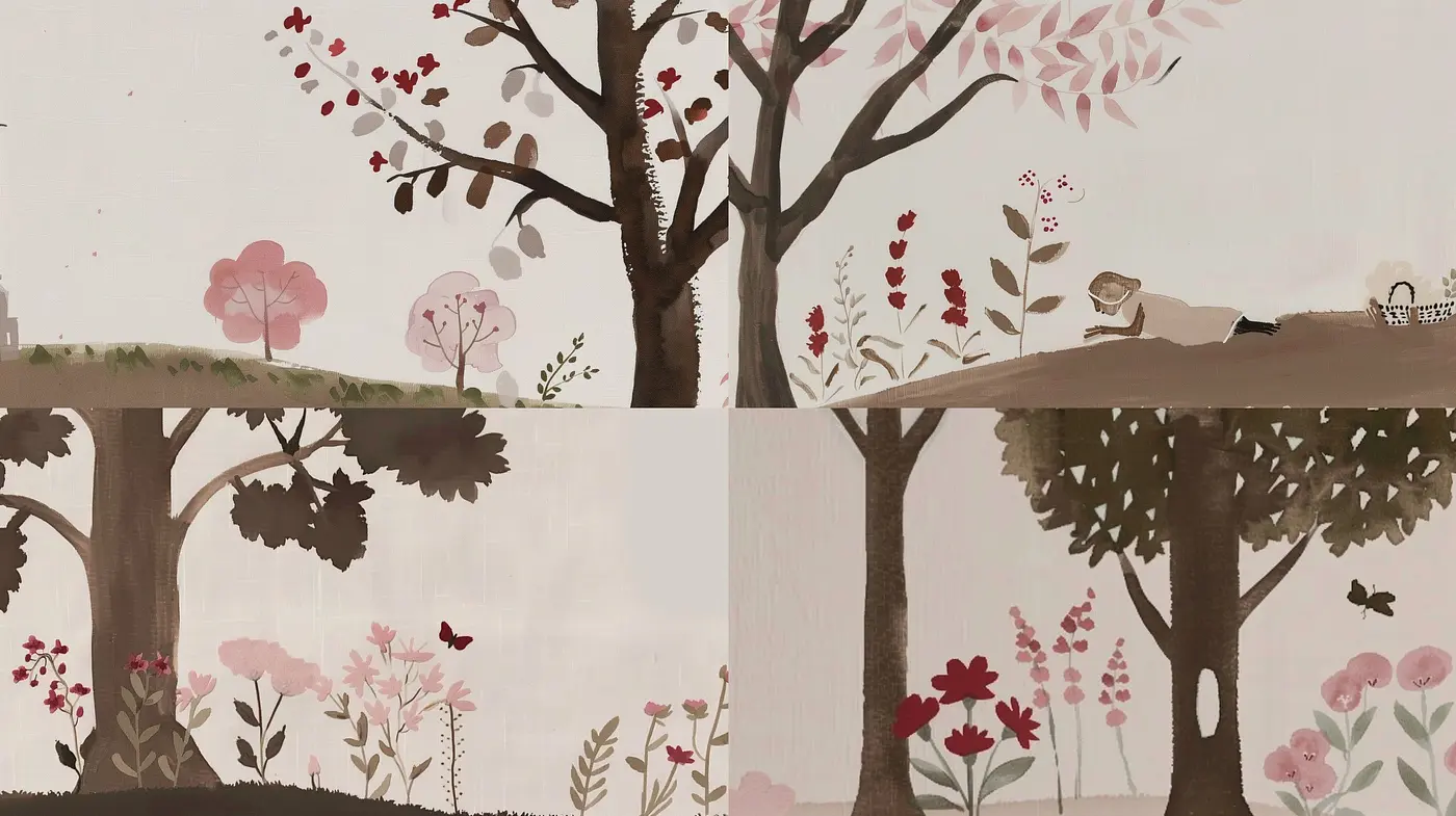 Whimsical Gardens Through a Nostalgic Lens: A Study in Sepia and Pastel Harmony - Midjourney sref style