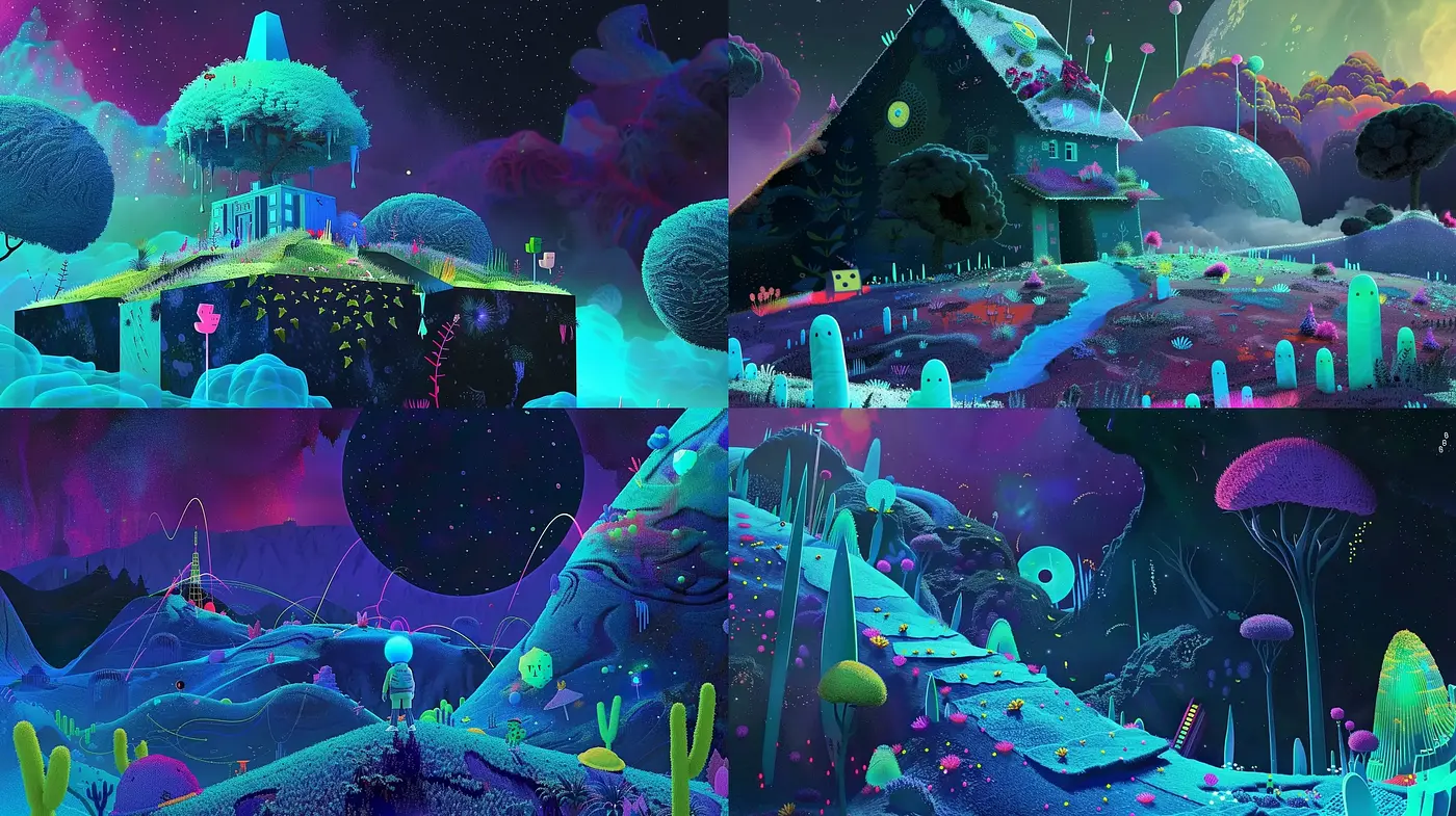 Mystical Luminescent Landscapes with Surrealist Overtones - Midjourney sref style