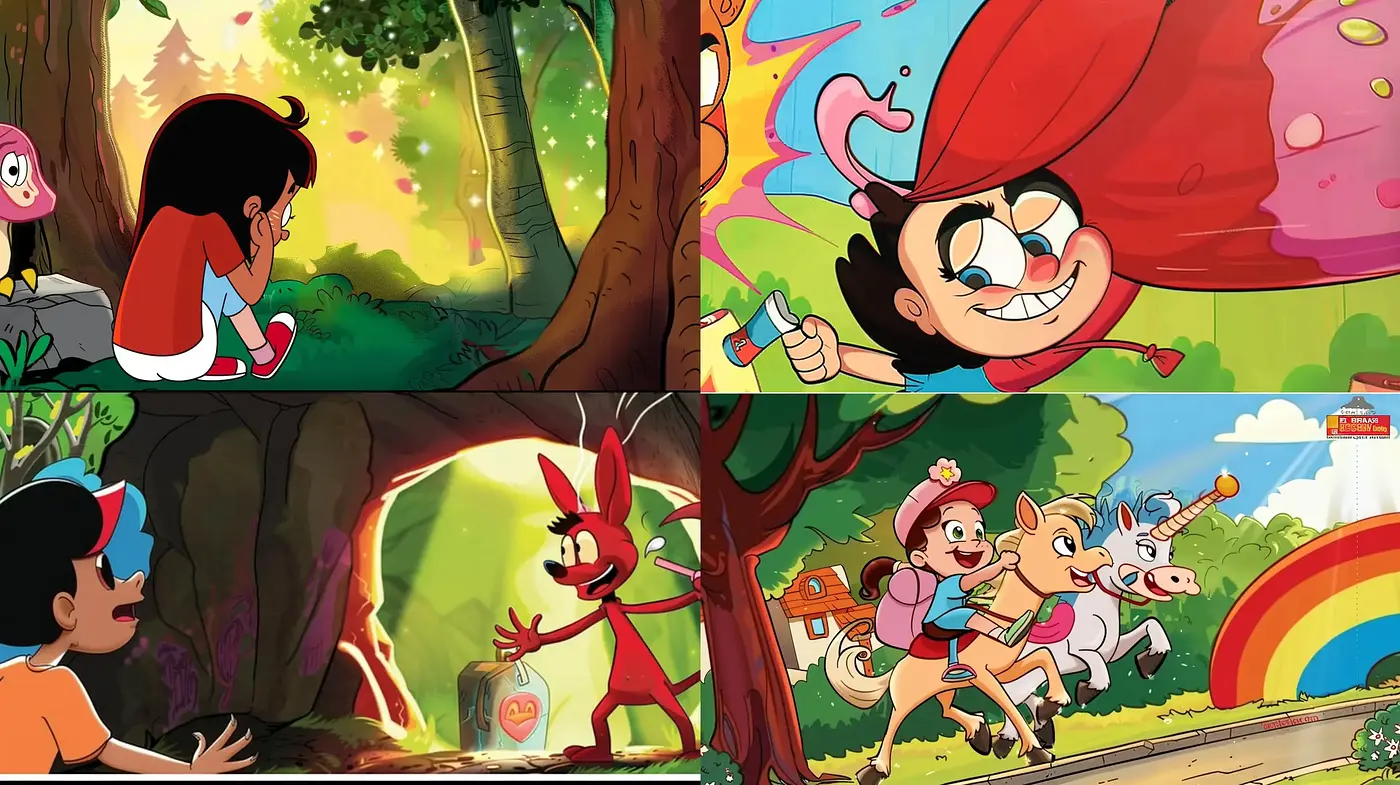 Whimsical Animated Adventure in Saturated Colors - Midjourney sref style