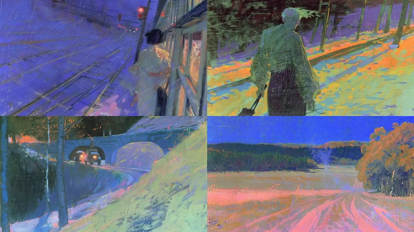 Twilight Hues and Bold Strokes: A Fusion of Impressionist and Expressionist Visions - Midjourney sref style