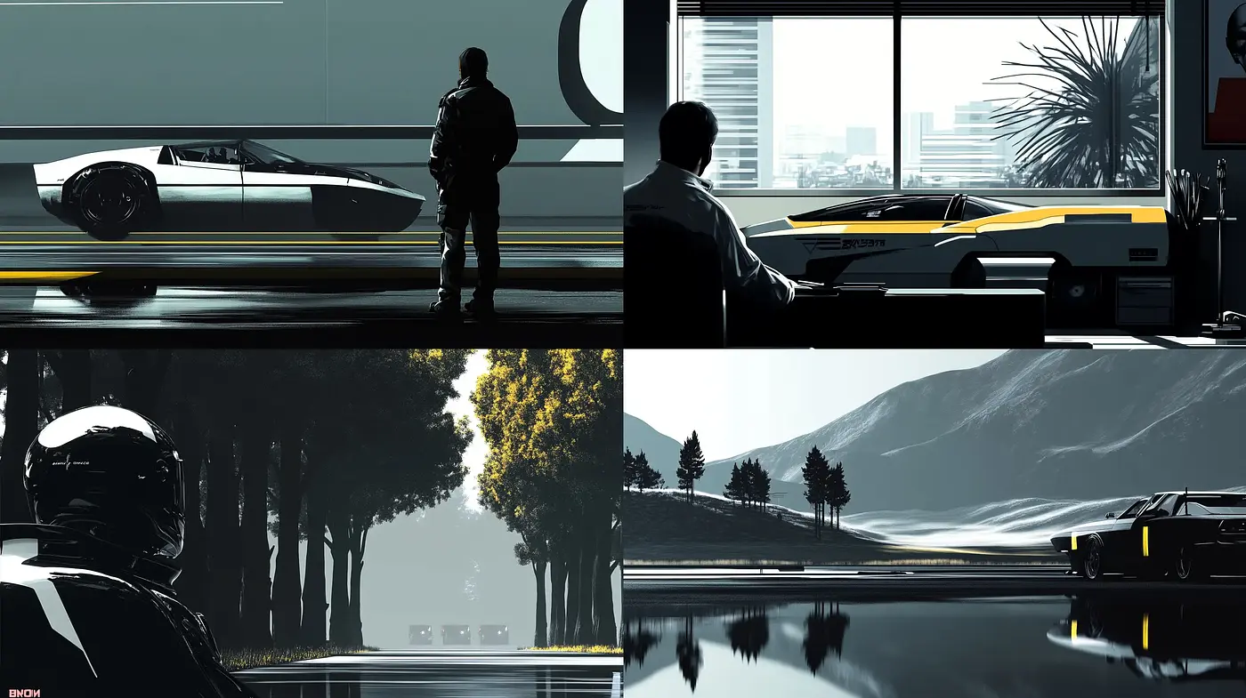 Sleek Futuristic Noir Aesthetics with a Refined Palette - Midjourney sref style