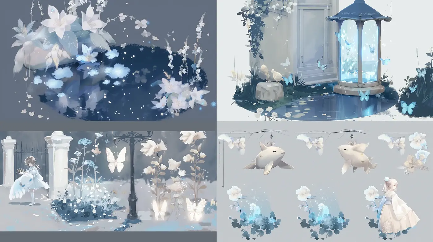 Ethereal Whisperings of Luminescent Florals and Enchanted Fauna - Midjourney sref style