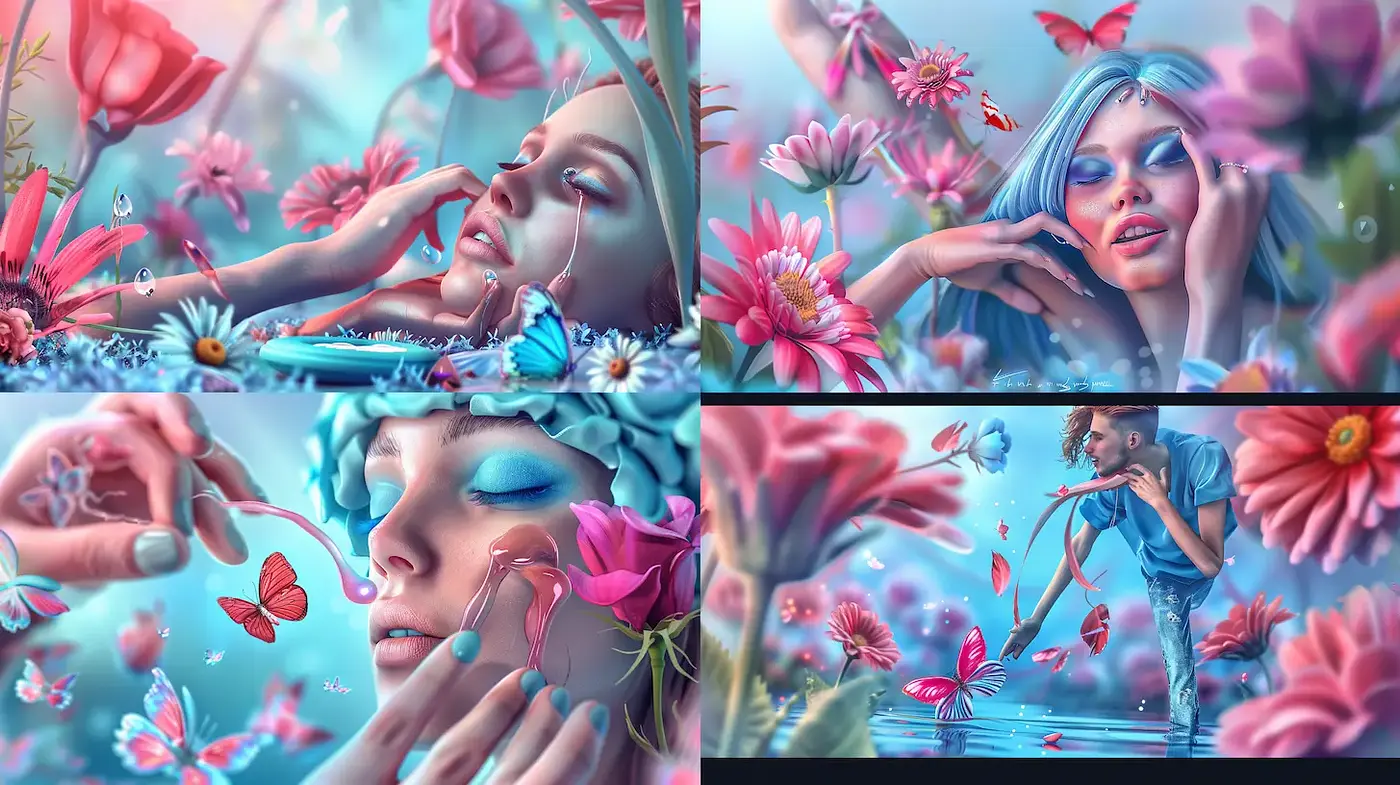 Dreamy and ethereal illustrations with a surreal floral theme - Midjourney sref style