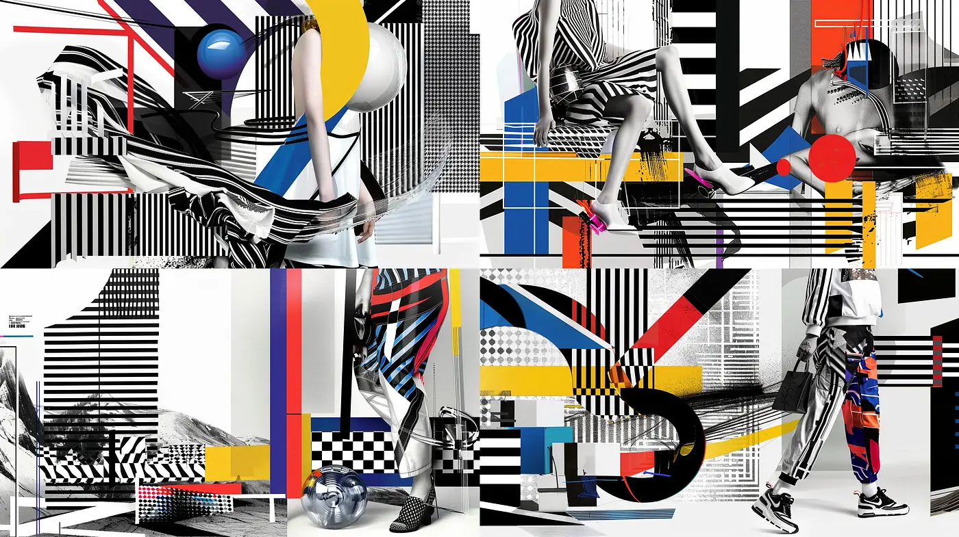 Geometric Abstraction in Monochrome and Primary Colors - Midjourney sref style