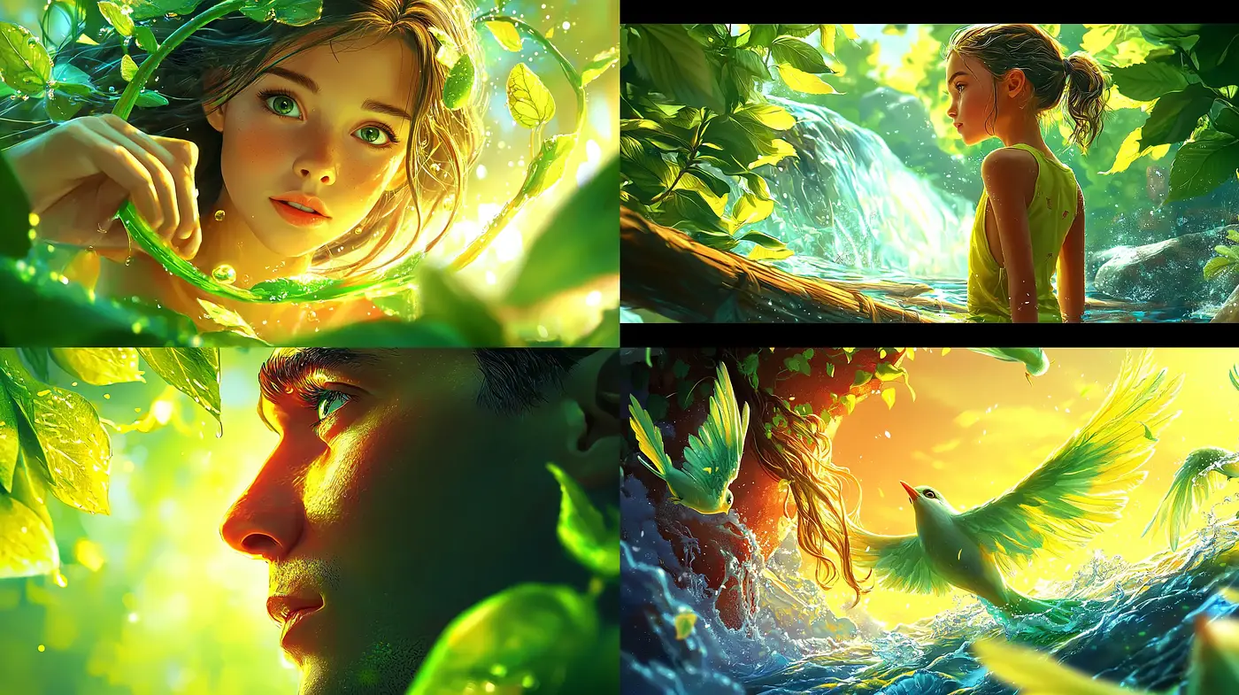 Luminous Verdancy: An Enchanting Play of Light and Nature in Portraiture - Midjourney sref style