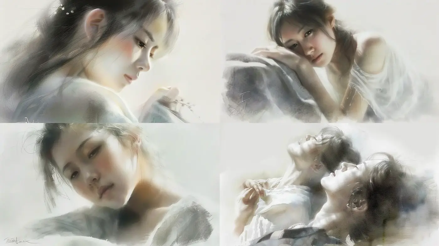 Ethereal Elegance in Monochromatic Softness - Midjourney sref style