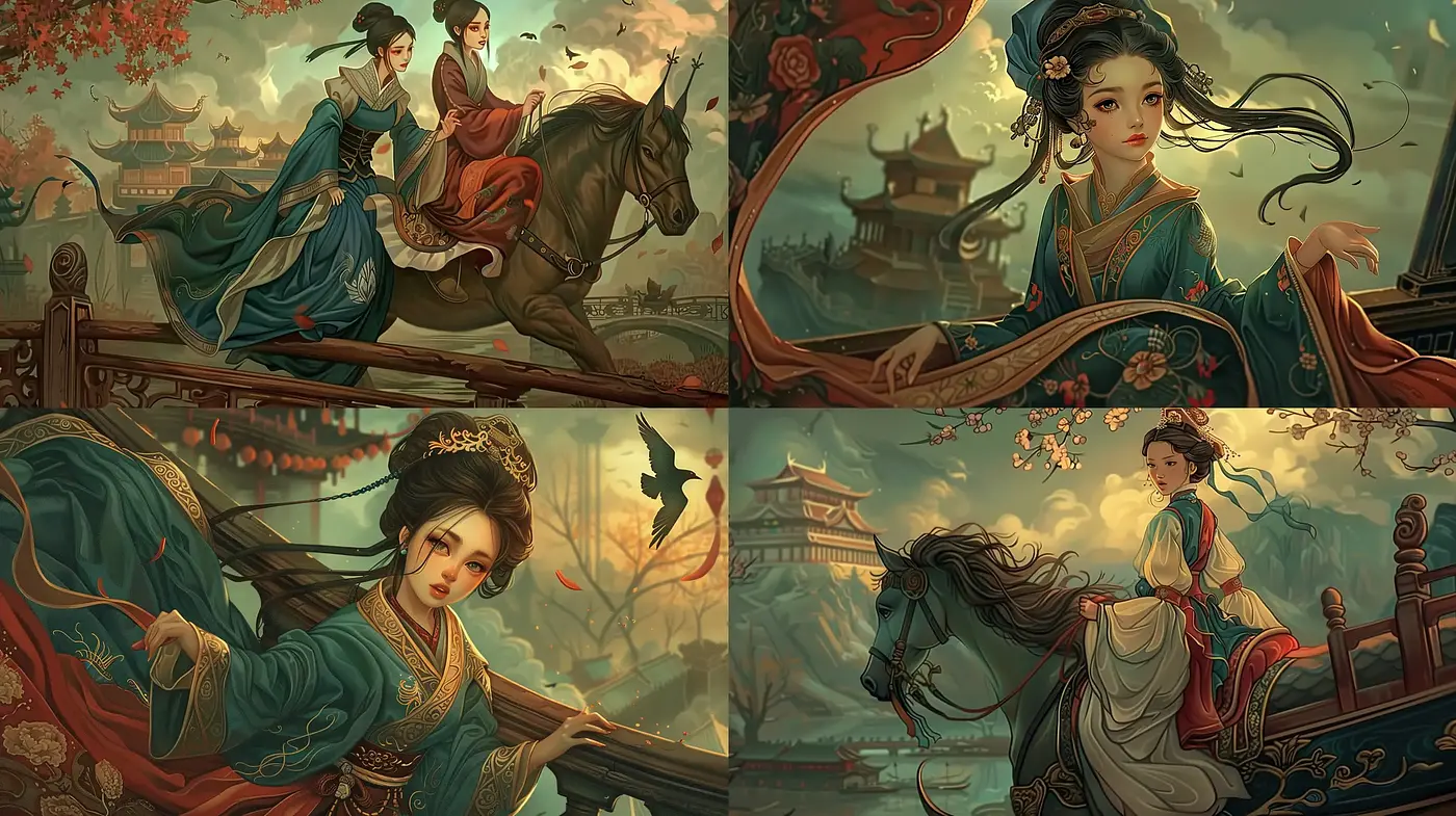 Ethereal Elegance in Historical East Asian Illustrations - Midjourney sref style