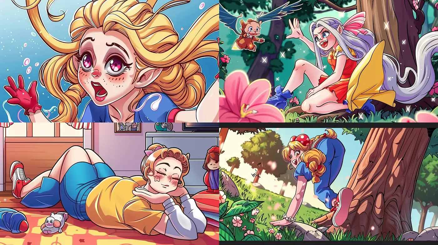 Enchanting Vibrancy: A Fusion of Lighthearted Anime-Esque Illustrations - Midjourney sref style