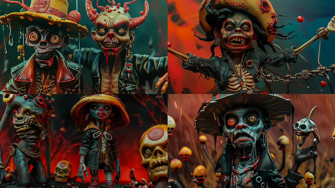 Eerie Macabre Marionettes with a Surreal Dark Carnival Aesthetic - Midjourney sref style