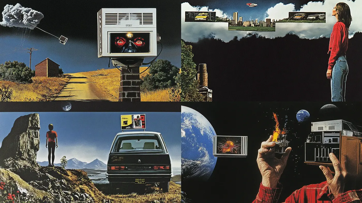 Retrofuturistic Collage of Solitude and Technology - Midjourney sref style
