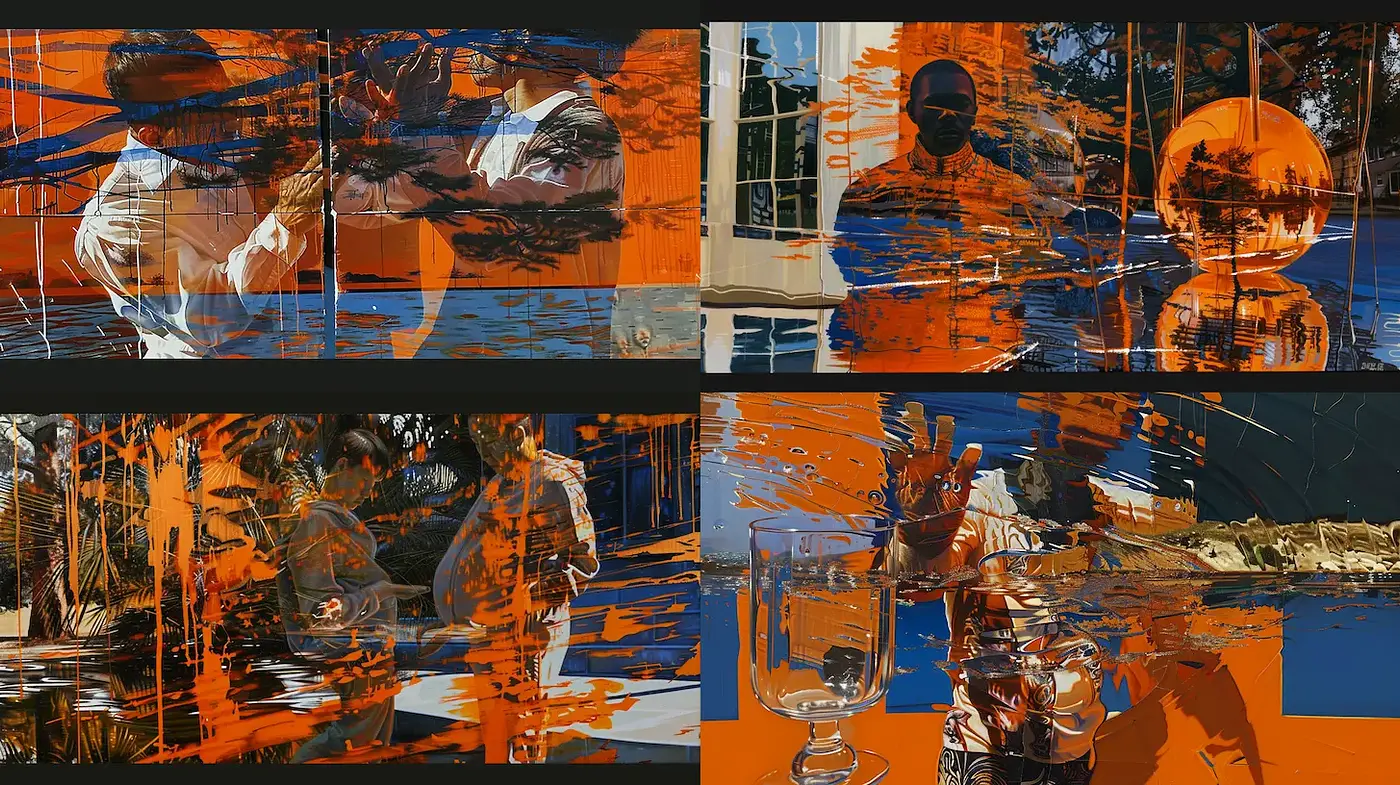 Dynamic and Abstract Expressionism with Vivid Color Contrast - Midjourney sref style