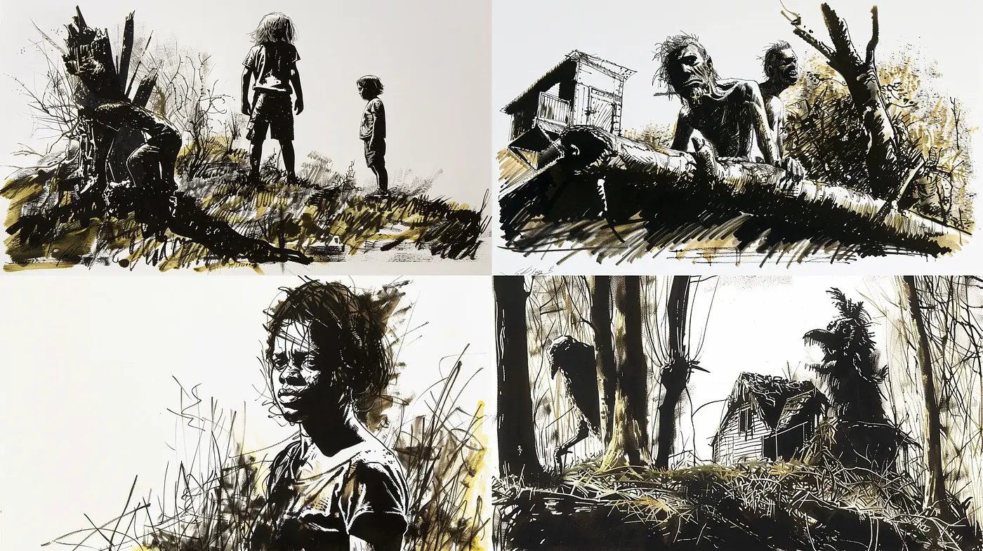 Monochrome Ink Wash Fusion with Graphic Novel Aesthetics - Midjourney sref style