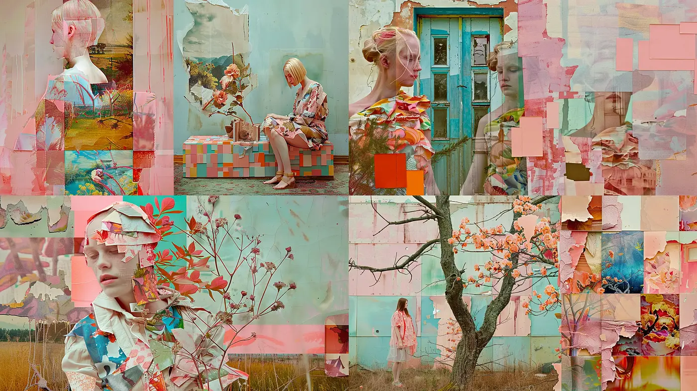 Abstracted Pastoral Tableaus with Digitally Altered Textures - Midjourney sref style