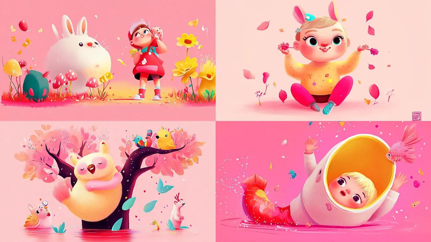 Whimsical Pink-Toned Dreamscapes with a Playful Cartoonish Essence - Midjourney sref style