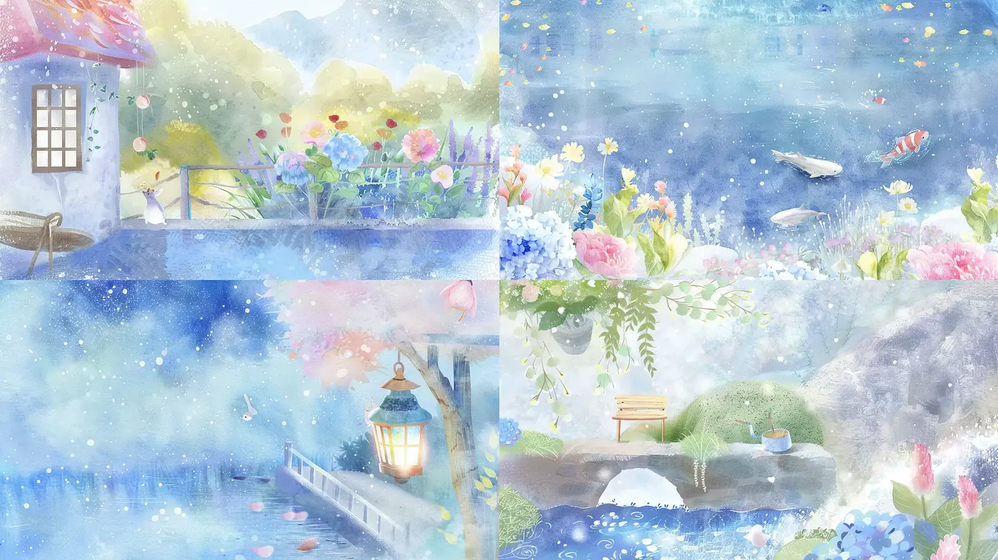 Ethereal Watercolor Dreamscape with Whimsical Light and Floral Delicacy - Midjourney sref style