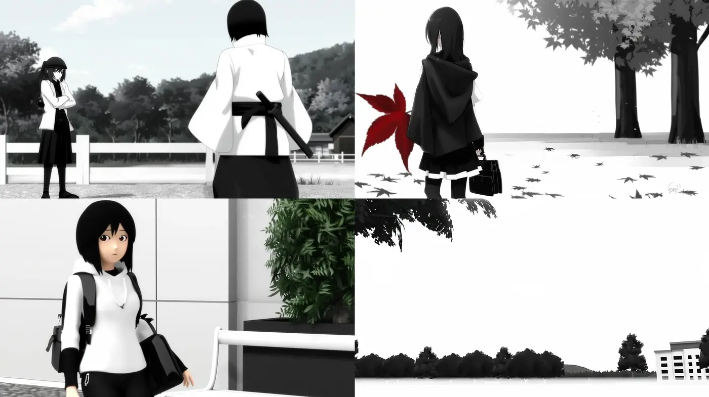 Monochromatic Anime-Inspired Digital Illustrations with Selective Coloring - Midjourney sref style