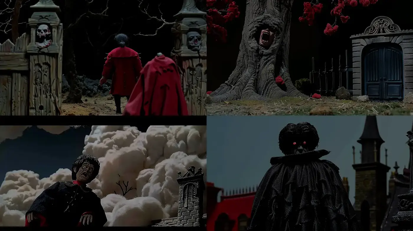 Dark and Whimsical Gothic Aesthetic with Stop-Motion Allure - Midjourney sref style