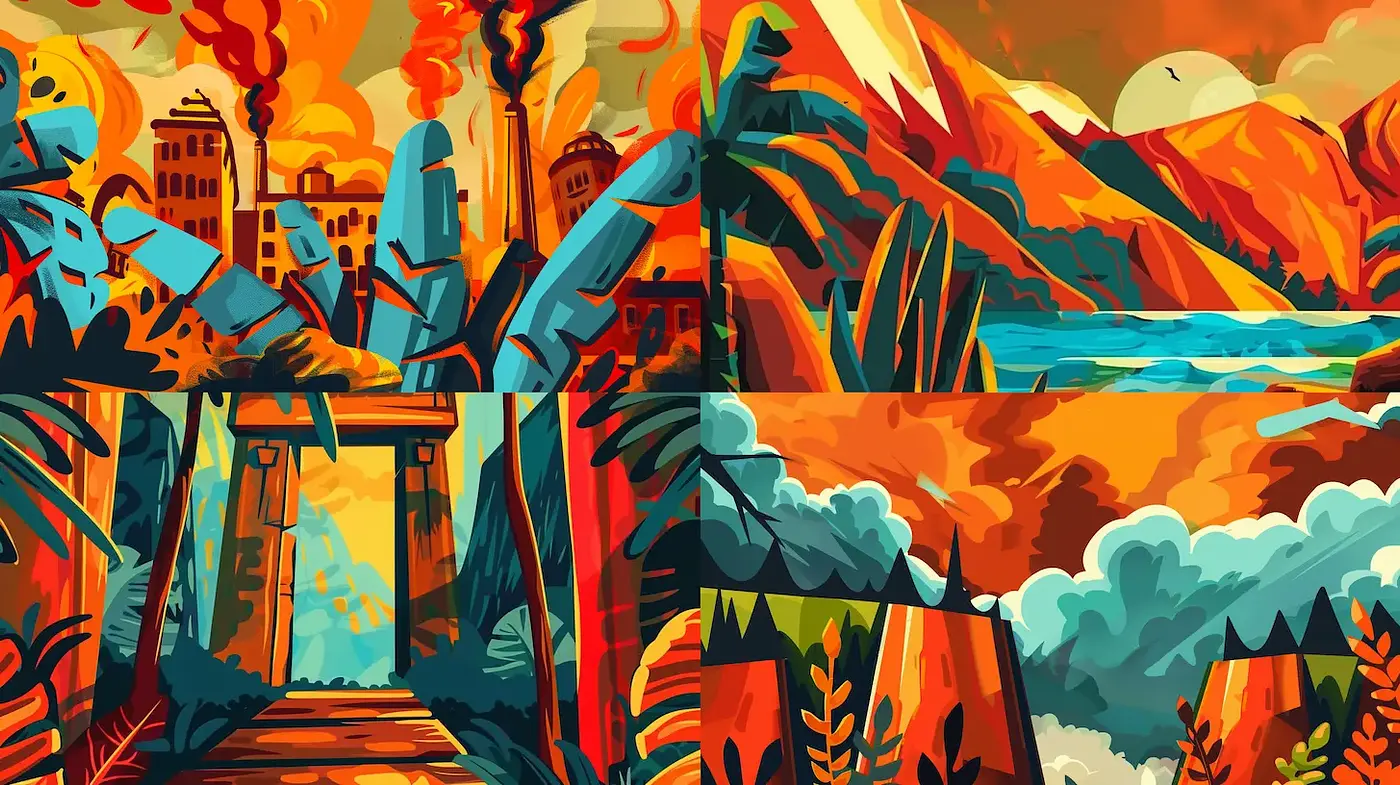 Vibrant, stylized landscapes with a hint of futuristic themes - Midjourney sref style