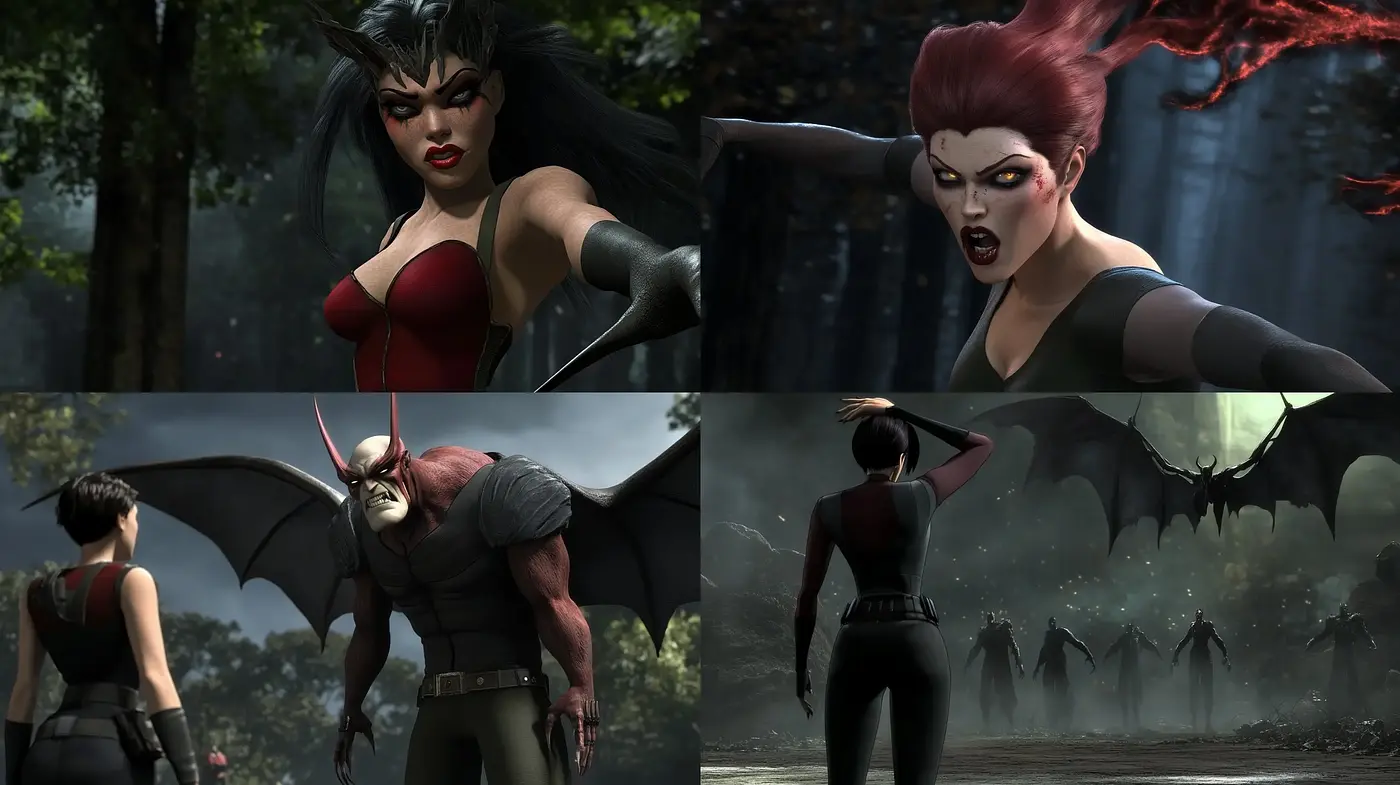 Dark and Dynamic Superhero Showdown Style - Midjourney sref style