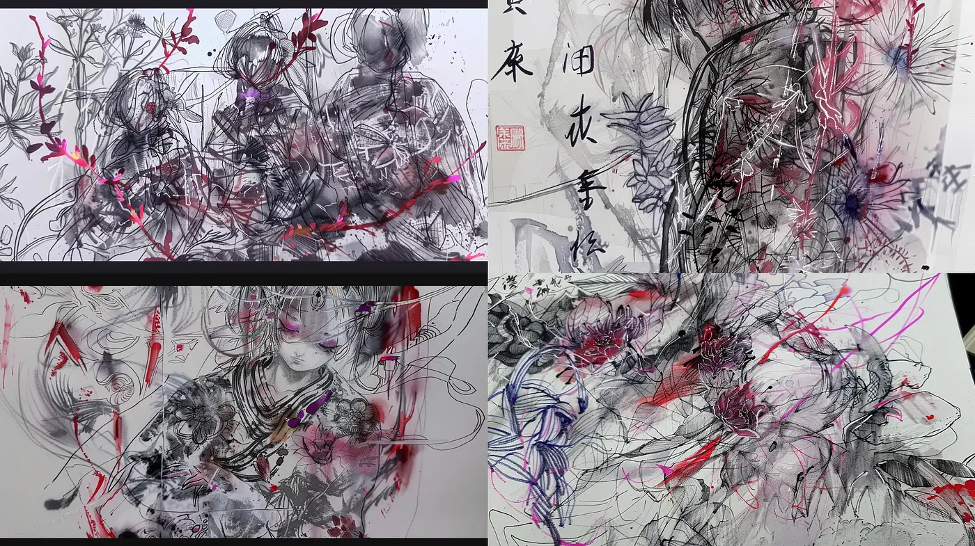 Abstract Calligraphic Fusion with East Asian Aesthetics - Midjourney sref style