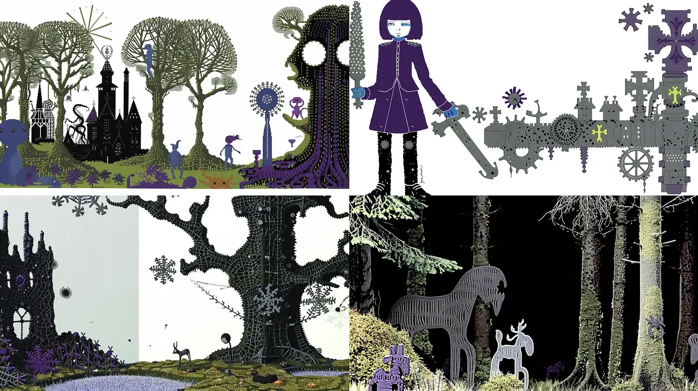 Enigmatic Silhouette Fantasy with a Whimsical Gothic Essence - Midjourney sref style