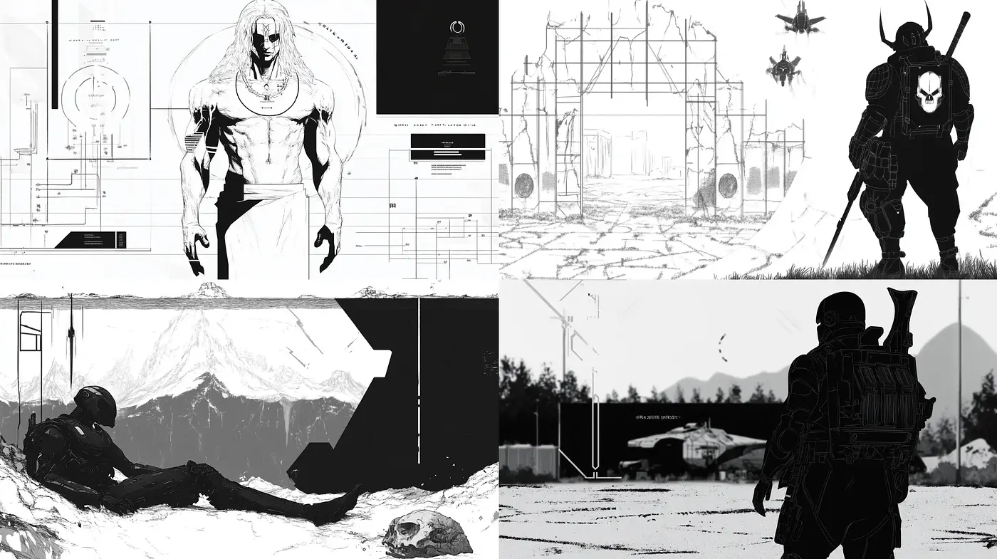 Monochromatic Conceptual Visions with Technical Precision - Midjourney sref style