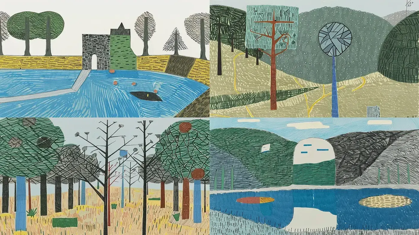 Whimsical Landscape Illustrations with a Playful Aesthetic - Midjourney sref style
