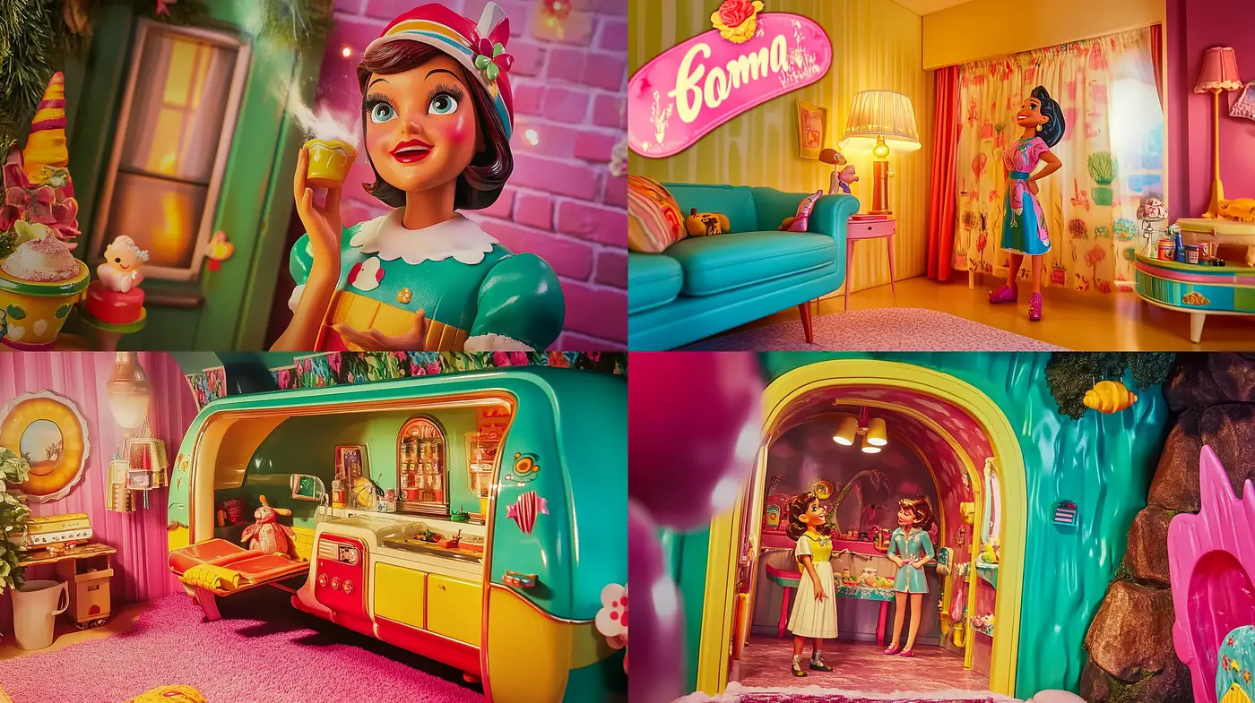 Retro Playhouse Fantasy in Saturated Pastel Dreamscapes - Midjourney sref style