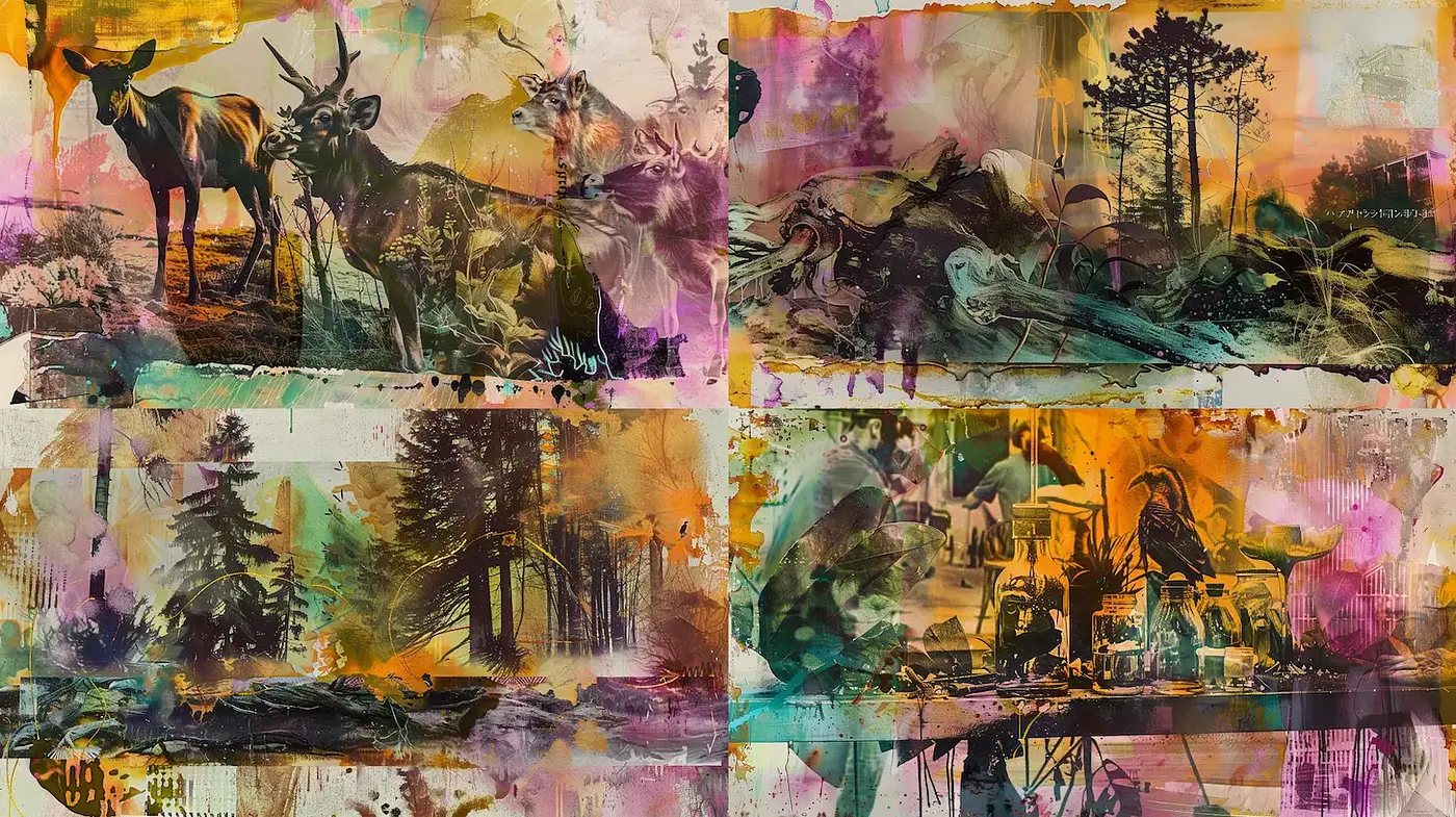 Nature-Inspired Artistic Vibe with Abstract Touches and Rich Textures - Midjourney sref style
