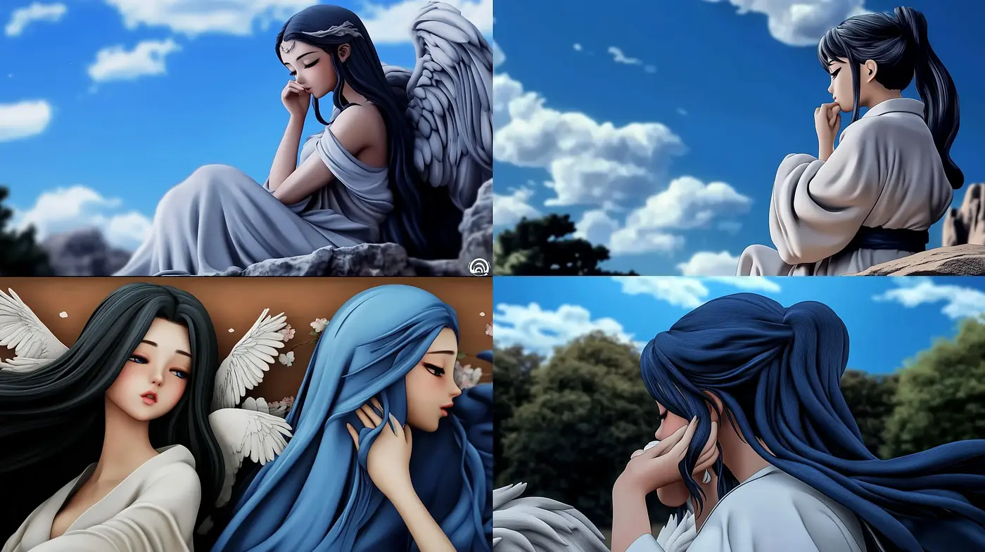 Serene Elegance in Ethereal Blue: A Synthesis of Anime Influences with a Pastoral Palette - Midjourney sref style