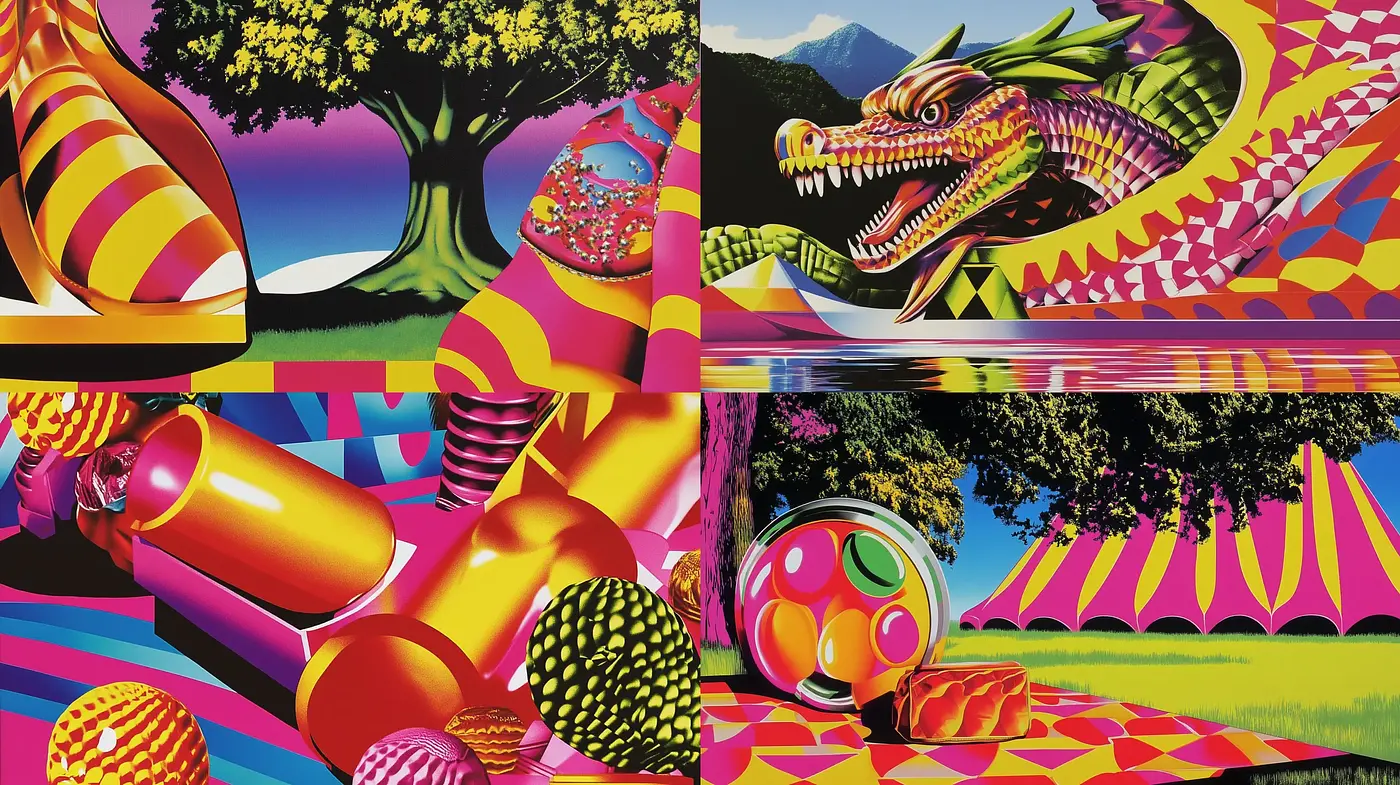 Vibrant Spectrum Fusion - A Kaleidoscope of Hyper-Realistic Environments and Surreal Forms - Midjourney sref style
