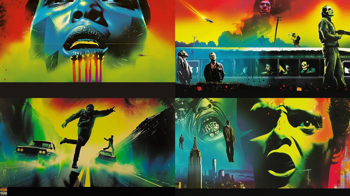 Neon Noir Dreamscape: A Fusion of Vibrant Hues and Surreal Imagery - Midjourney sref style