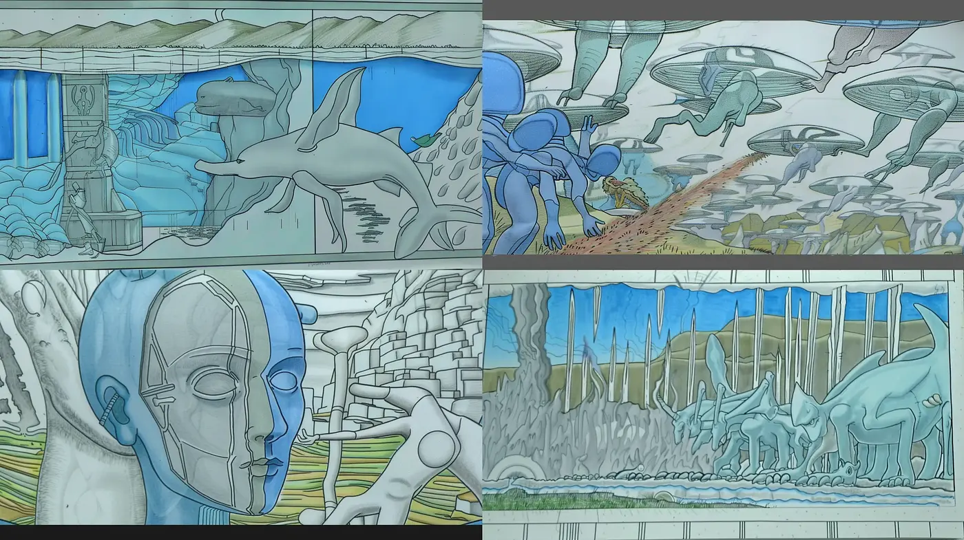 Ethereal Cyan Dreamscape in Stained Glass - Midjourney sref style