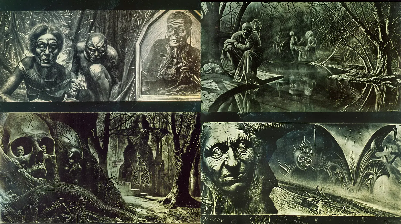 Ethereal Gothic Dreamscape in Monochrome - Midjourney sref style