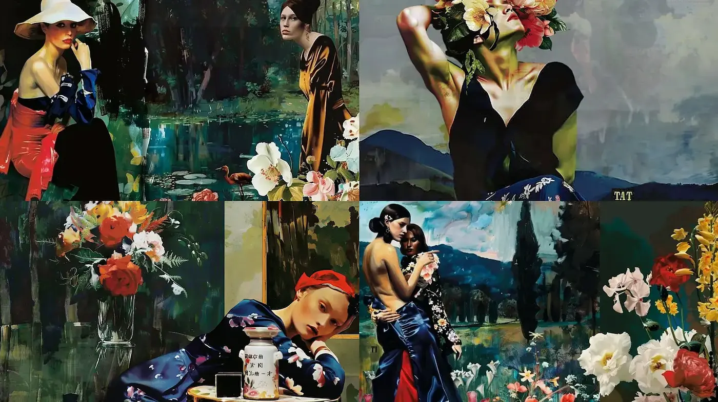 A Harmonious Blend of Verdant Elegance and Floral Whimsy - Midjourney sref style