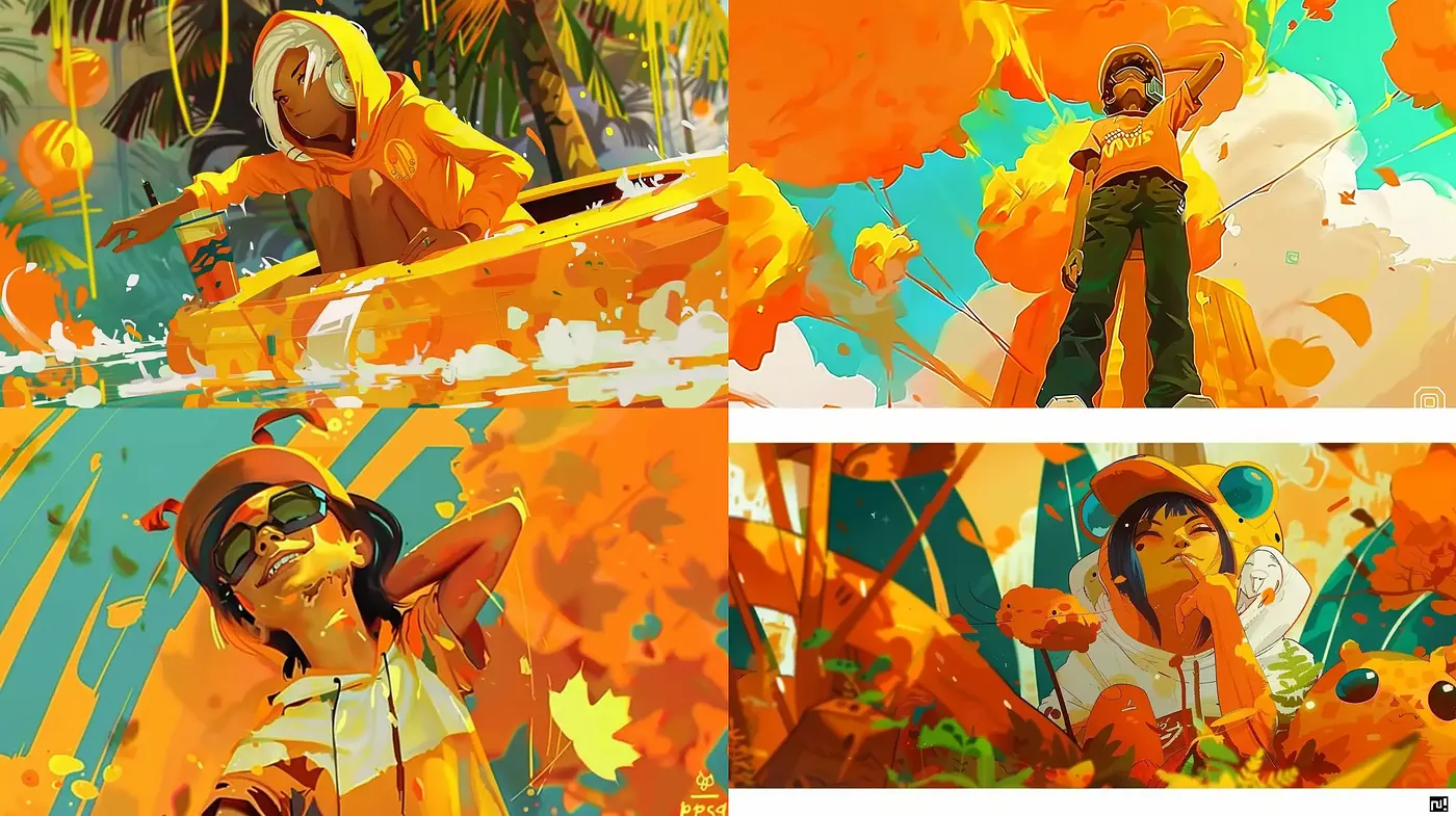 Luminous Autumnal Hues in Dynamic Comic-Inspired Illustrations - Midjourney sref style