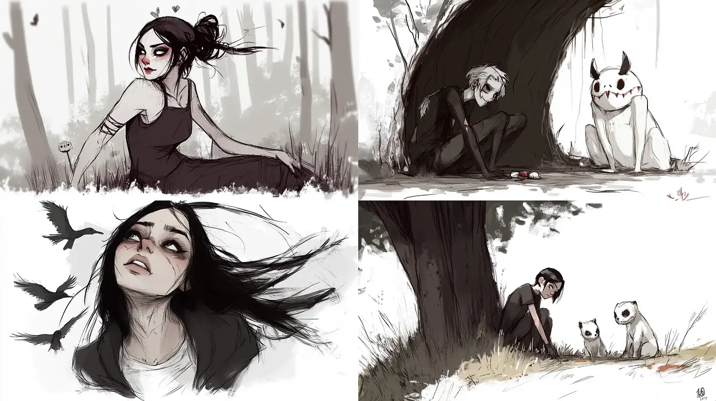 Monochromatic Whispers of an Ethereal Journey - Midjourney sref style